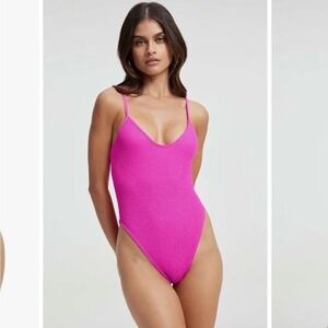 Good American Always Fits Plunge One Piece Swimsuit Hot Pink Textured 4XL/5XL